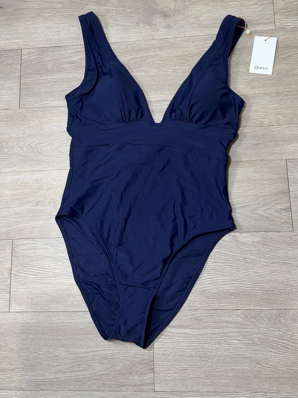 Quince NWT Italian Deep Navy V-Neck Plunge One-Piece Swimsuit size L